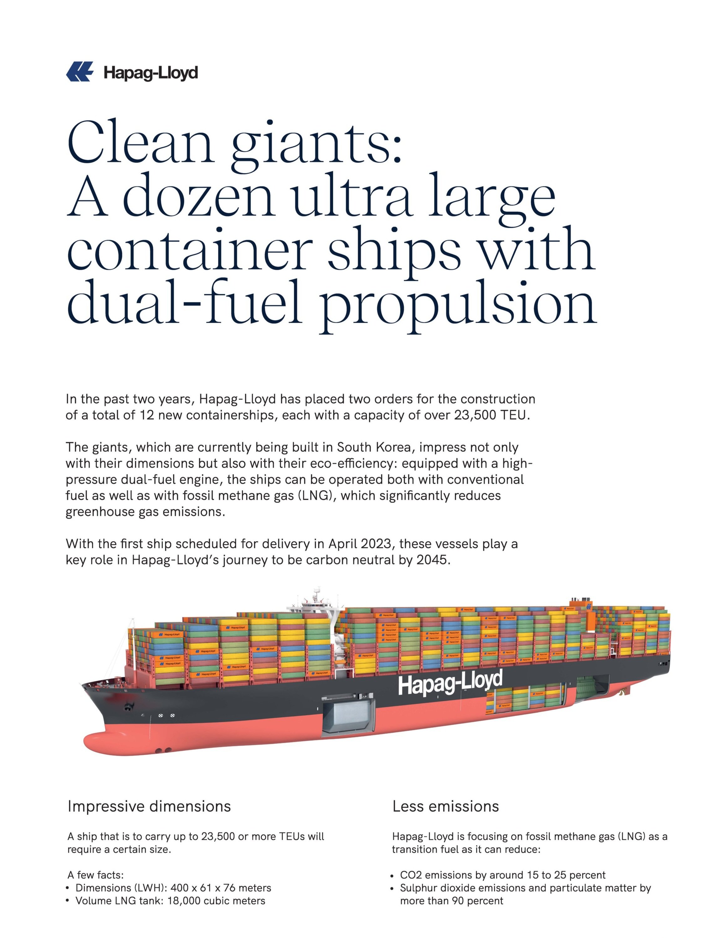 Clean giants: a dozen ultra large container ships with dual-fuel propulsion